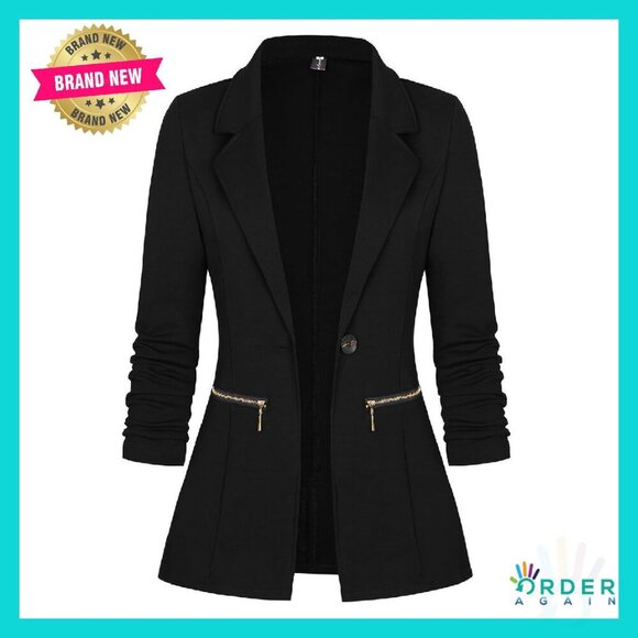 Jackets & Blazers - Long Sleeve Blazer Open Front Cardigan Jacket Work Office Coat Classic Chic